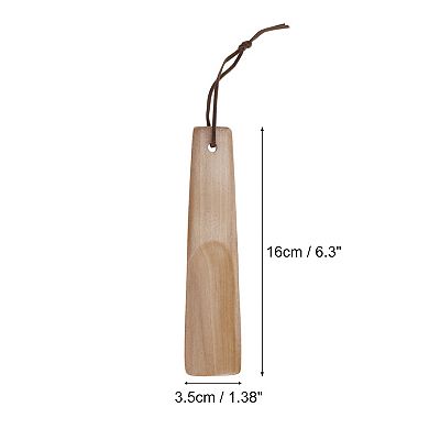 Short Handle Square Head Hangable Shoe Horn for Shoe 6.3"x1.38" Wood Color 1 Pc