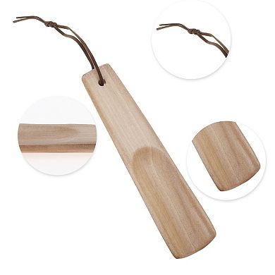 Short Handle Square Head Hangable Shoe Horn for Shoe 6.3"x1.38" Wood Color 1 Pc