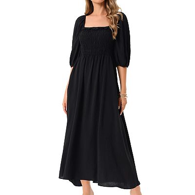 sachin and babi light blue dress Women's Summer Dresses Casual Puffy Half Sleeve Square Neck Smocked Flowy Maxi  Dress with Pockets
