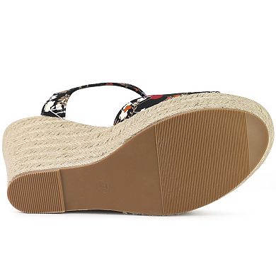 Women's Floral Printed Slingback Espadrille Wedge Sandals