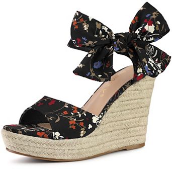 Women's Floral Printed Slingback Espadrille Wedge Sandals
