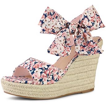Women's Floral Printed Slingback Espadrille Wedge Sandals