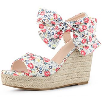 Women's Floral Printed Slingback Espadrille Wedge Sandals