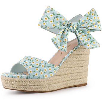Women's Floral Printed Slingback Espadrille Wedge Sandals