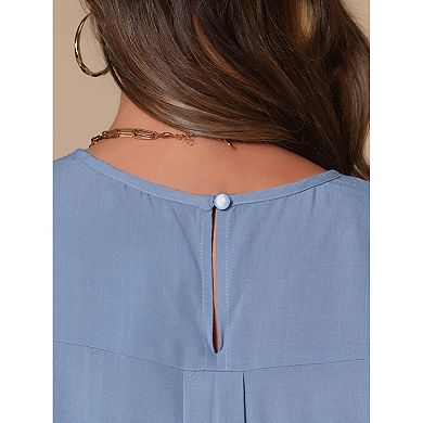 Ruffle Short Sleeve Blouse for Women's Round Neck Solid Casual Top