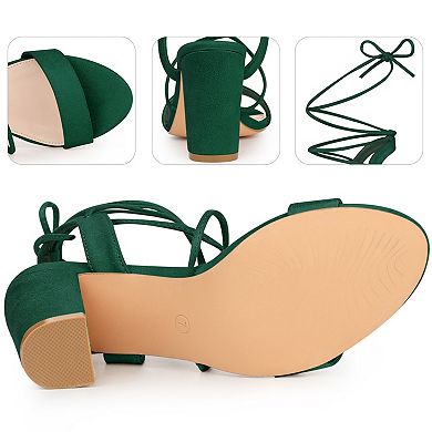 Lace Up Slingback Block High Heels Sandals for Women