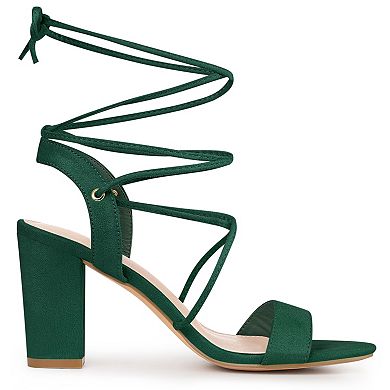 Lace Up Slingback Block High Heels Sandals for Women