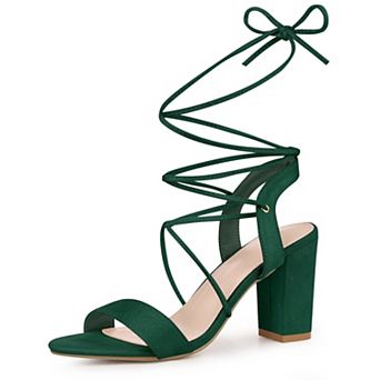 Lace Up Slingback Block High Heels Sandals for Women