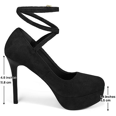 Platform Cross Strap Stiletto Heels Pumps Round Toe Mary Janes for Women