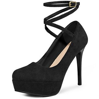 Platform Cross Strap Stiletto Heels Pumps Round Toe Mary Janes for Women