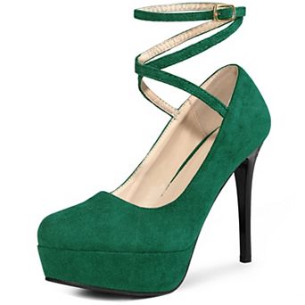 Platform Cross Strap Stiletto Heels Pumps Round Toe Mary Janes for Women