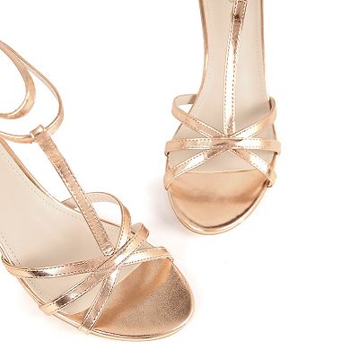 Open Toe Strappy Metallic Kitten Heel Sandals for Women