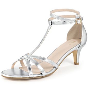 Open Toe Strappy Metallic Kitten Heel Sandals for Women