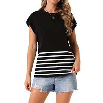 Women's Sleeveless Round Neck Striped Sweater Vest Casual Cap Sleeve Ribbed Knit Pullover Tank Tops
