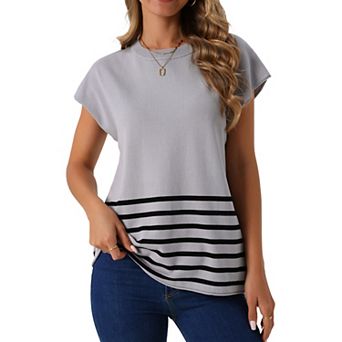 Women's Sleeveless Round Neck Striped Sweater Vest Casual Cap Sleeve Ribbed Knit Pullover Tank Tops