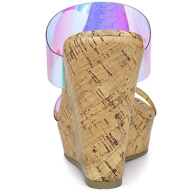 Women's Clear Platform Transparent Straps Wedge Colorful Heels Sandals