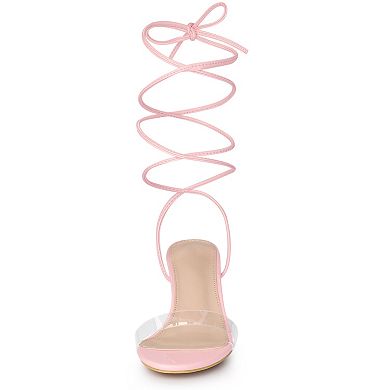 Women's Clear Strap Lace Up Stiletto Heels Sandals
