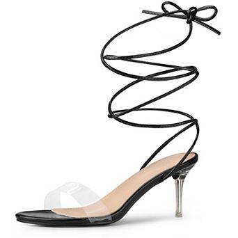 Women's Clear Strap Lace Up Stiletto Heels Sandals