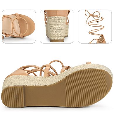 Lace Up Platform Wedge Heel Strappy Sandals for Women