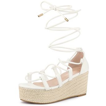 Lace Up Platform Wedge Heel Strappy Sandals for Women