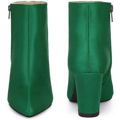 Pointed Toe Chunky Heel Satin Ankle Boots for Women