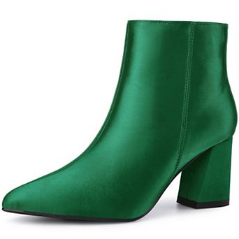Pointed Toe Chunky Heel Satin Ankle Boots for Women