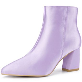 Pointed Toe Chunky Heel Satin Ankle Boots for Women
