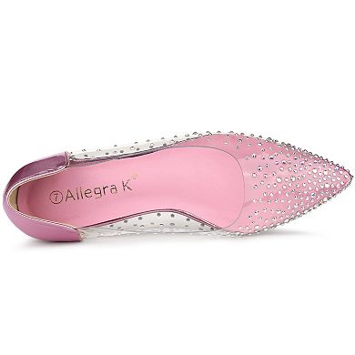 Women's Pointed Toe Clear Rhinestone Ballet Flats
