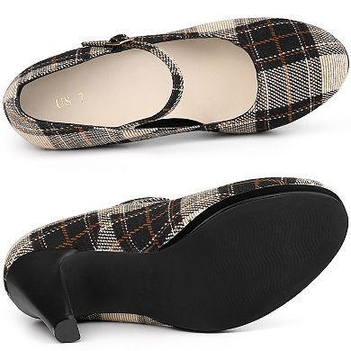 Women's Houndstooth Platform Stiletto Heels Mary Janes Pumps