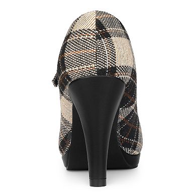 Women's Houndstooth Platform Stiletto Heels Mary Janes Pumps