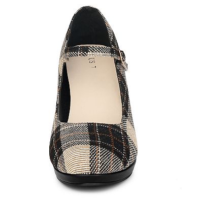Women's Houndstooth Platform Stiletto Heels Mary Janes Pumps