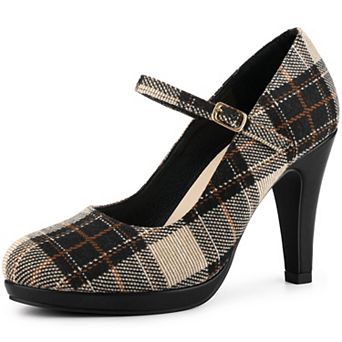Women's Houndstooth Platform Stiletto Heels Mary Janes Pumps