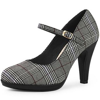 Women's Houndstooth Platform Stiletto Heels Mary Janes Pumps