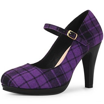 Women's Houndstooth Platform Stiletto Heels Mary Janes Pumps