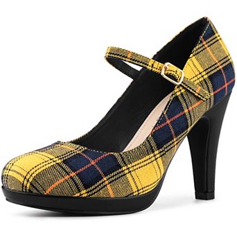 Women's Houndstooth Platform Stiletto Heels Mary Janes Pumps