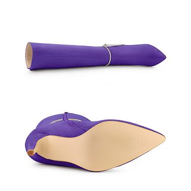 Women's Rhinestone Crystal Chain Pointed Toe Stiletto Heels Knee High Boots