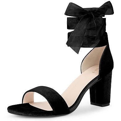 Lace Up Open Toe Chunky Heels Velvet Sandals for Women