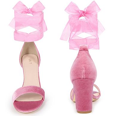 Lace Up Open Toe Chunky Heels Velvet Sandals for Women