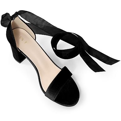 Lace Up Open Toe Chunky Heels Velvet Sandals for Women