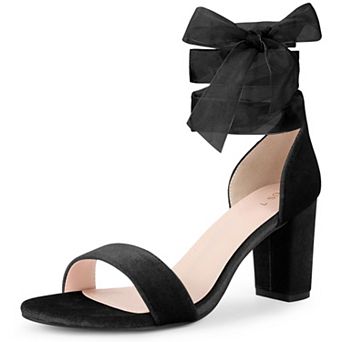 Lace Up Open Toe Chunky Heels Velvet Sandals for Women