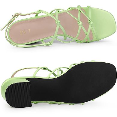 Women's Square Toe Knots Ankle Strap Chunky Heels Sandals