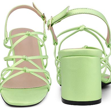 Women's Square Toe Knots Ankle Strap Chunky Heels Sandals