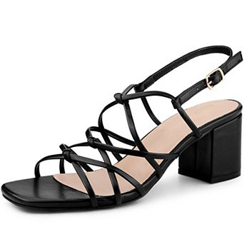 Women's Square Toe Knots Ankle Strap Chunky Heels Sandals