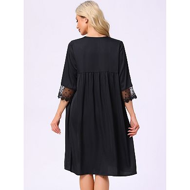 Women's Silky Nightgown and Robe Set Satin Lace 3/4 Sleeve Camisole Pajama 2 Piece