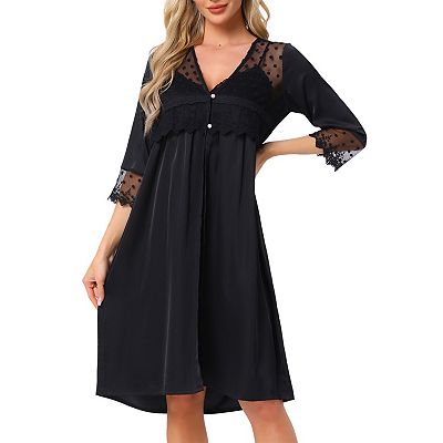 Women's Silky Nightgown and Robe Set Satin Lace 3/4 Sleeve Camisole Pajama  2 Piece