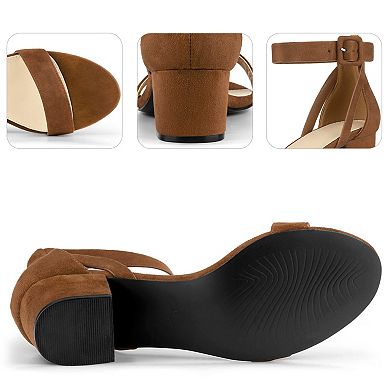 Open Toe Ankle Strap Block High Heels Sandals for Women
