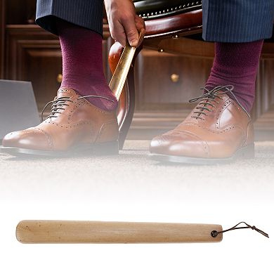 Long Handle Hangable Shoe Horn for Shoe 11.81"x1.38" Wood Color 1 Pc
