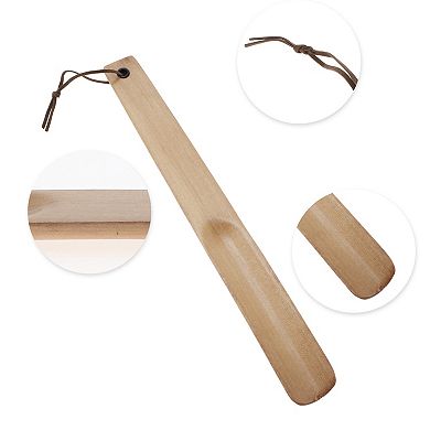 Long Handle Hangable Shoe Horn for Shoe 11.81"x1.38" Wood Color 1 Pc