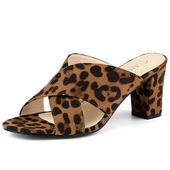 Women's Crisscross Strap Block Heel Leopard Slide Sandals