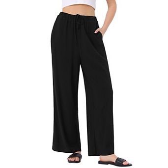 Women's Linen Summer Palazzo Pants Flowy Wide Leg Beach Trousers with Pockets